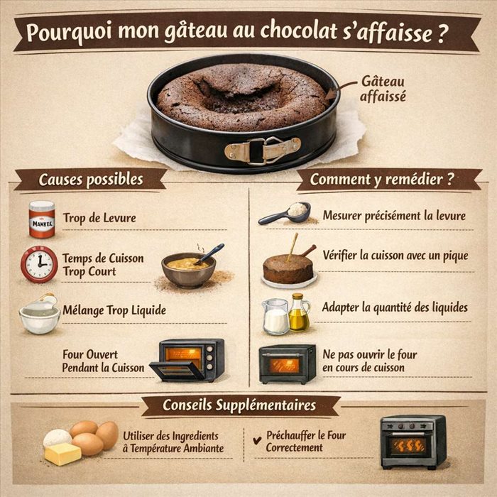 Gâteau au chocolat qui s'affaisse : quelles sont les causes et comment y remédier ?